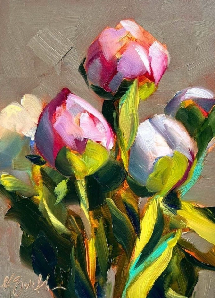 Рисуем пионы маслом