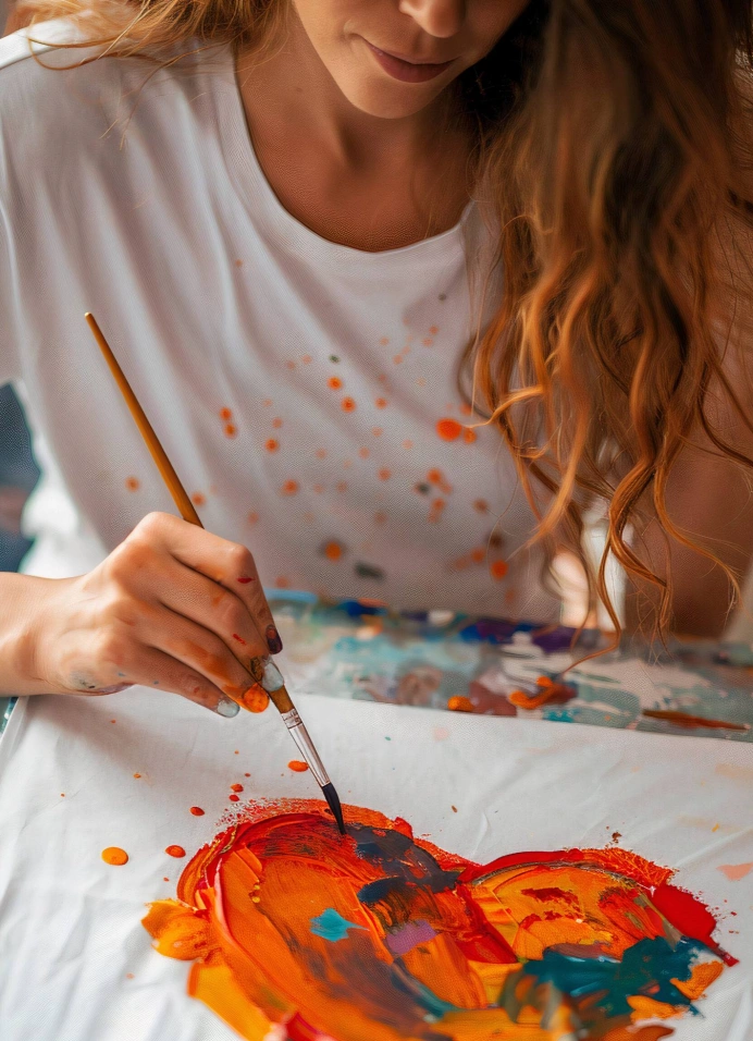 Роспись скатерти в художественной мастерской