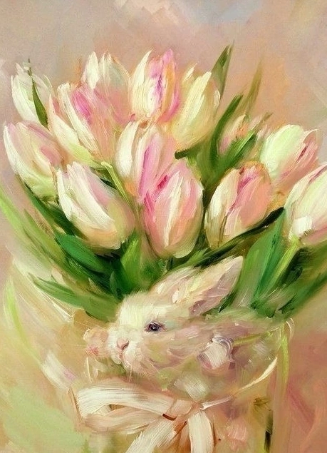 Пей и рисуй: Кролик в тюльпанах